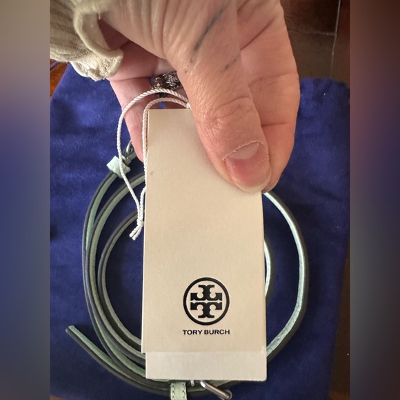 Tory Burch Mini Mint Croc-Embossed Wristlet with Crossbody Strap - Picture 7 of 11